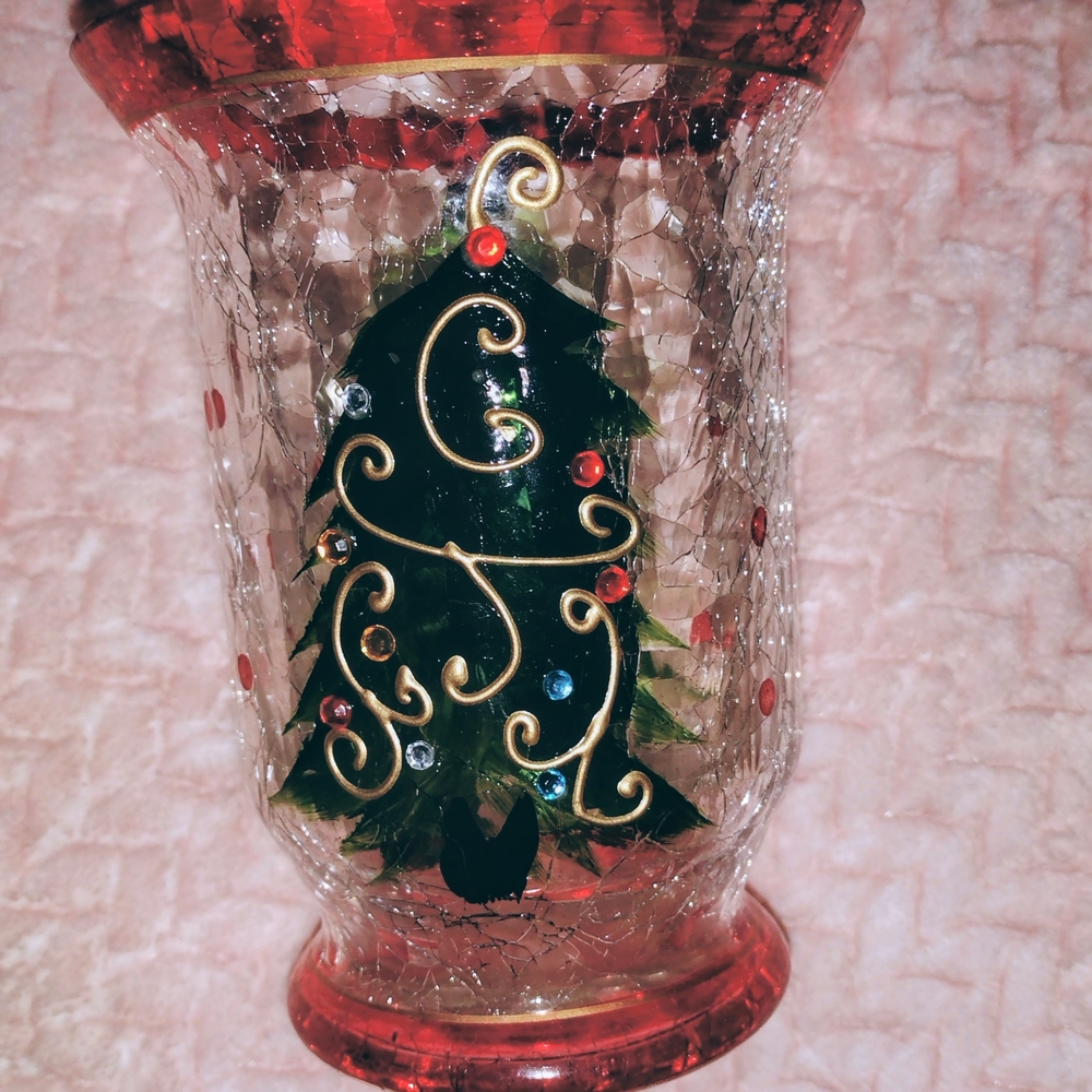 Elegant Holiday Glass Candle Holder with Red and Green Accents